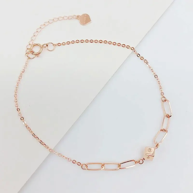 도금 14K 로즈 골드 패션 스퀘어 팔찌, 가벼운 럭셔리 클래식 매력 주얼리, 여..