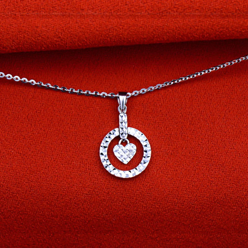 

Fine Pure Platinum 950 Pendant Women Pt950 Imitation Diamond Surface Lucky Circle Heart Pendant 0.7inch H