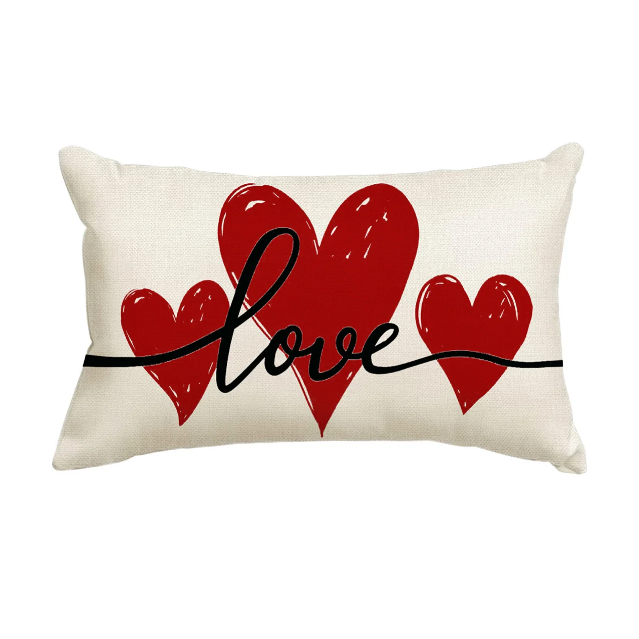 ValentinesDayPillowCover30x50cmLinenLovingHeartDecorative