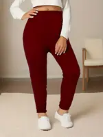 CUHAKCI European and American Fashion Solid Color Bottom Pants Plus Size High Elastic Casual Simple Sports Crop Pants - Image 5