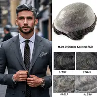 0.04-0.06mm Male Hair Prosthesis Soft Knotted Skin Toupee Men Durable Wigs 100% Human Hair System Unit Capillary Prosthesis 1
