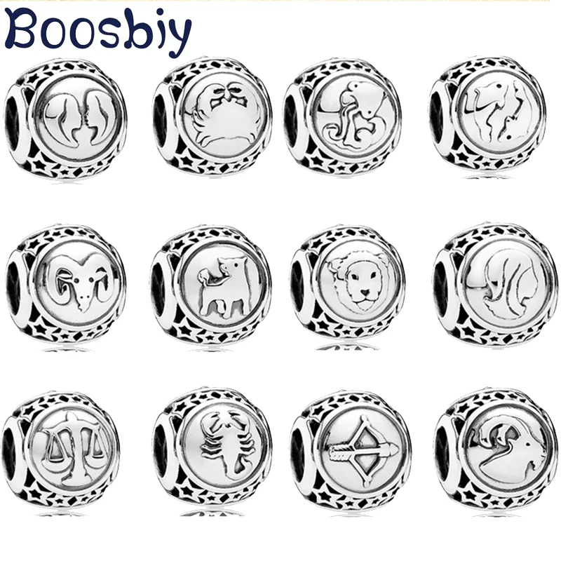 

2Pcs/Lot The Zodiac 12 Constellations Symbol Charms Beads Fits Brand DIY Bracelet & Necklace For Women Jewelry Making Gift