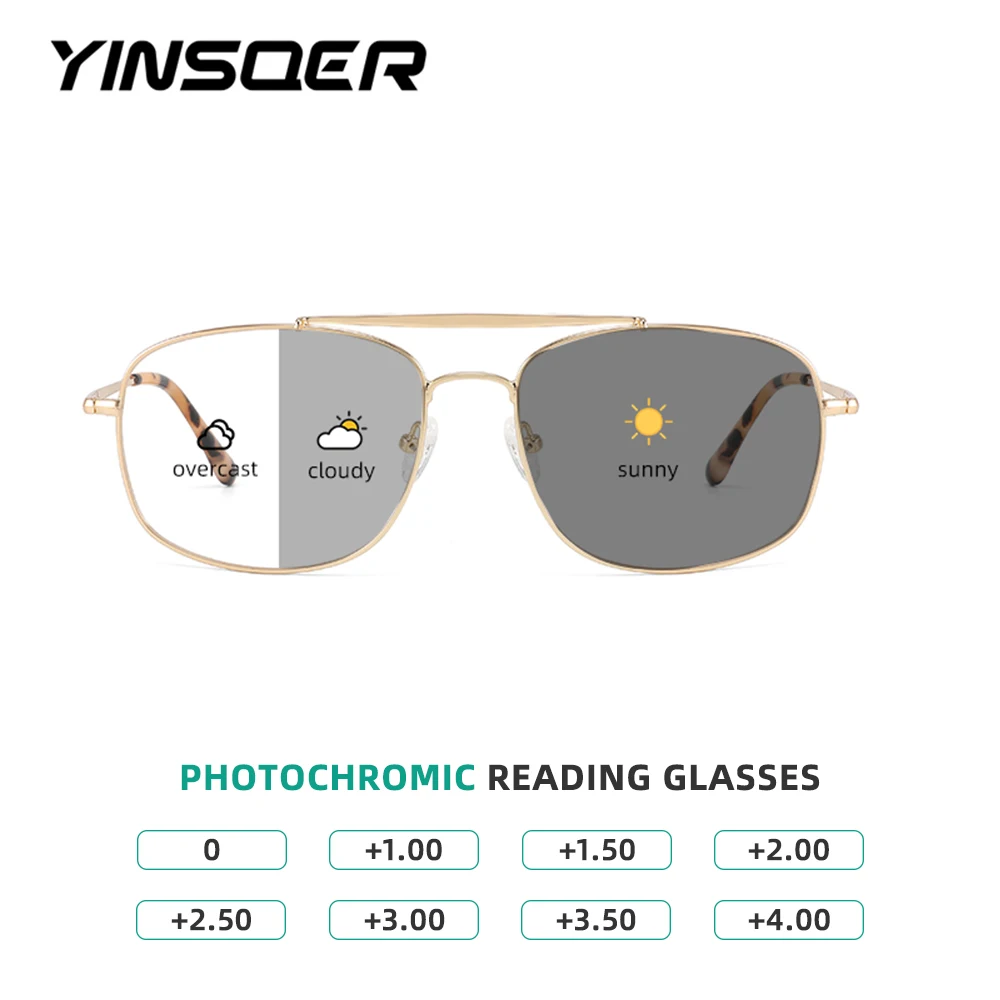 

Очки-авиаторы YINSQER в стиле ретро для мужчин и женщин, охлаждающие Роскошные брендовые солнечные очки с фотохромными линзами для чтения, тренд 2024