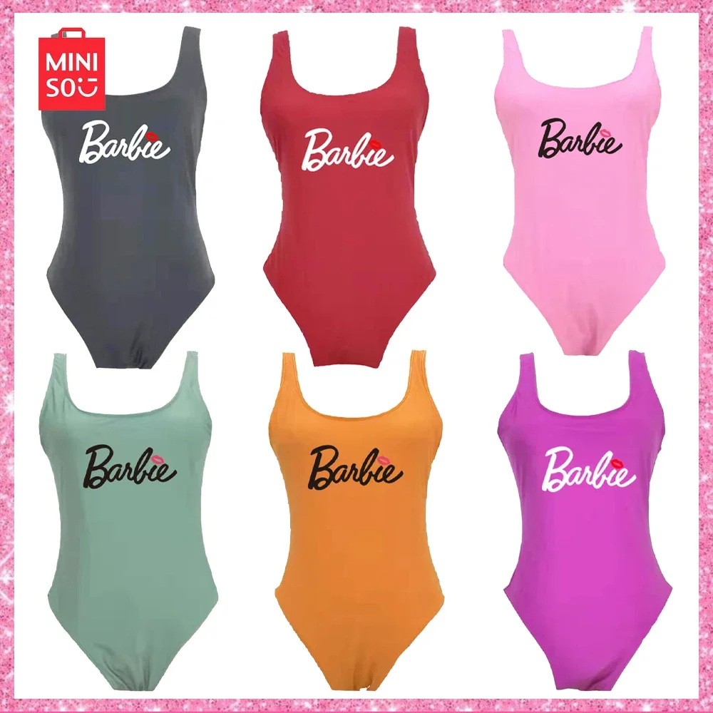 New Miniso Barbie Alphabet Dopamine Y2K Sweet Cool Girls Sexy Slim Costume Intero Beach Large Bikini Girl Birthday Gift