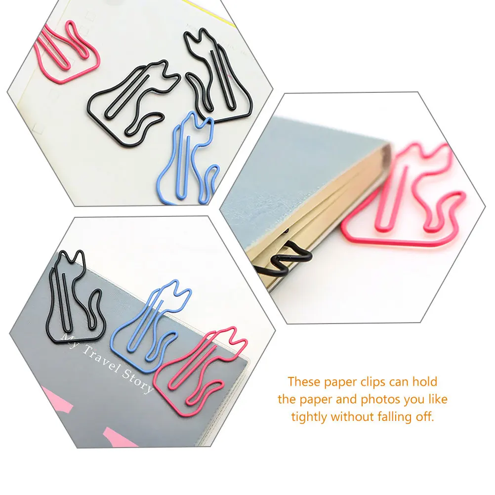 24Pcs 고양이 종이 클립 사무실 학교 홈 종이 클램프 편지지 종이 클립을위한 재미있는 동물 모양의 금속 클립
