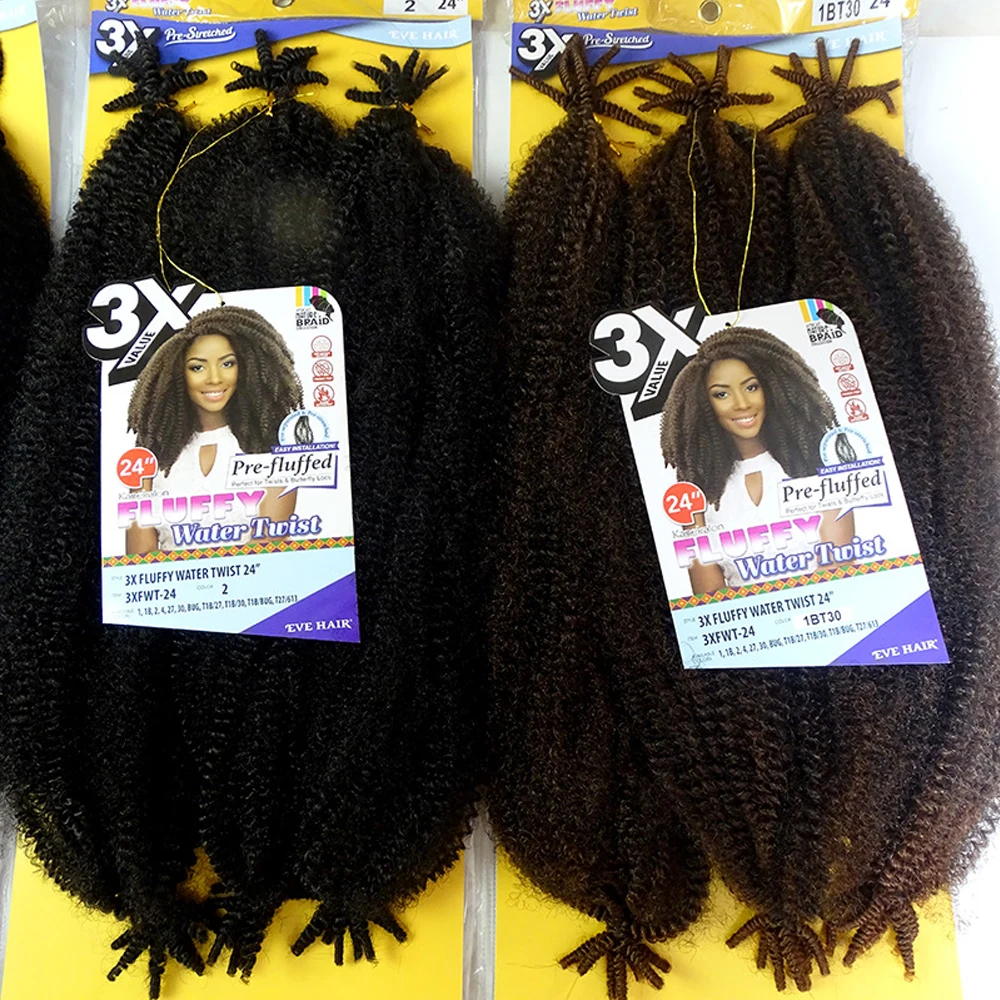24'' Pre-fluffed Afro Kinky Braiding Hair Water Twist Braid Synthetic Hairs 3 Strands Kinky Twist Braiding Hair for Black Women 2