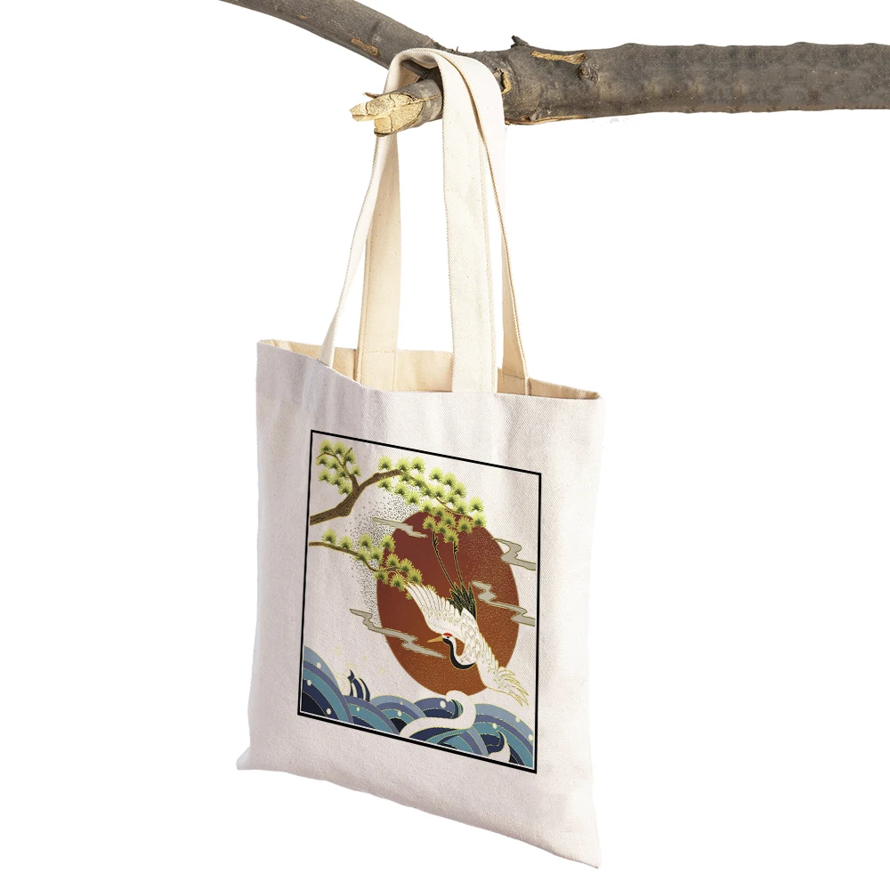 

Designer Japan Art Shopper Bag Supermarket Geometric Lady Tote Handbag Casual Canvas Cartoon Folding Eco Women Shopping Bags