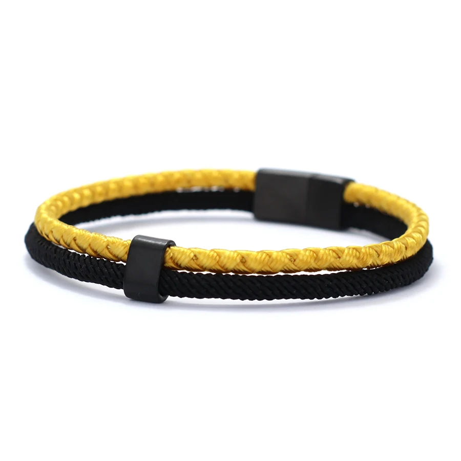 Men Bicolor String Wrap Bracelet with Magnet Buckle