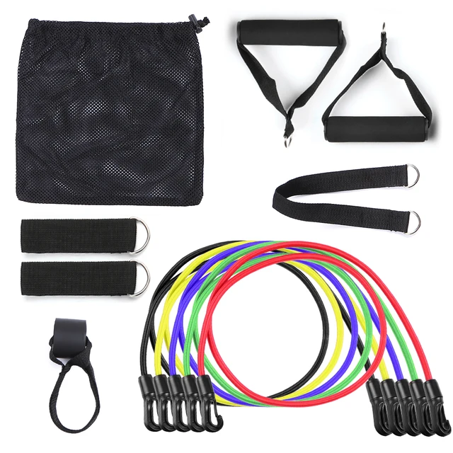 11pcs Resistance Bands Set Workout Fitness Exercise Tube Bands Door Anchor Ankle Straps Cushioned Handles with Carry Bags for H