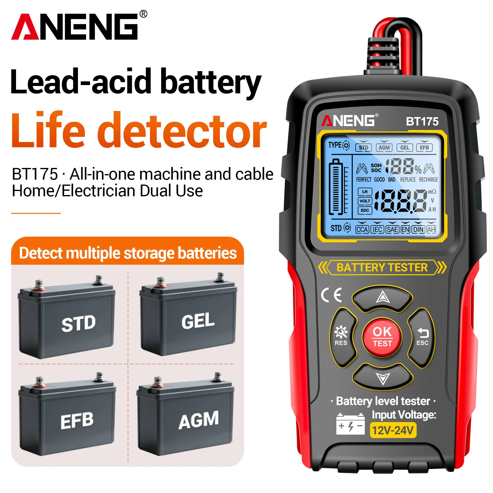 ANENG BT175 자동 전원 차단 NCV 감지 AC DC 전압 전류 옴 Hz ..