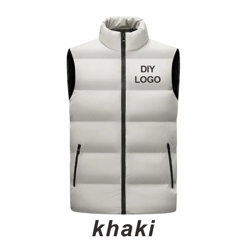 Men's Sleeveless Vest Stand Collar Thicken Jacket Down Windproof Winter Coat Custom Printing Company Brand Diy Logo Warm Vest 6
