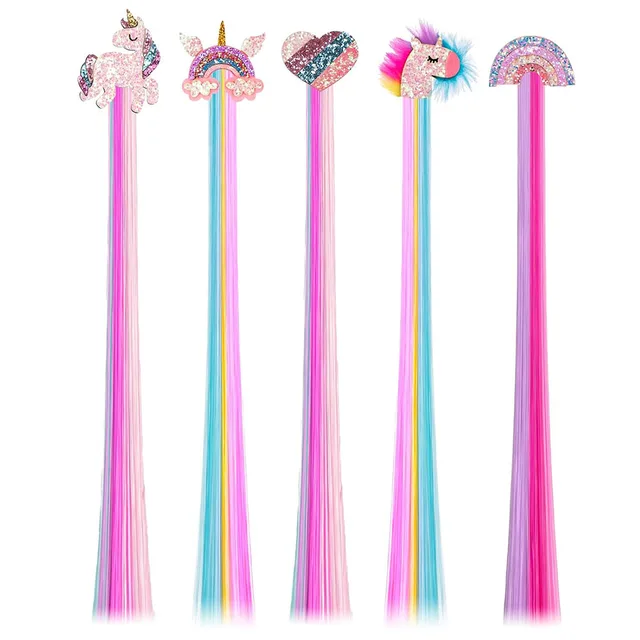 5 pinces à cheveux licorne pour filles, extensions de cheveux arc-en-ciel pour enfants, accessoires de cheveux colorés pour filles, postiches licorne pour filles 1
