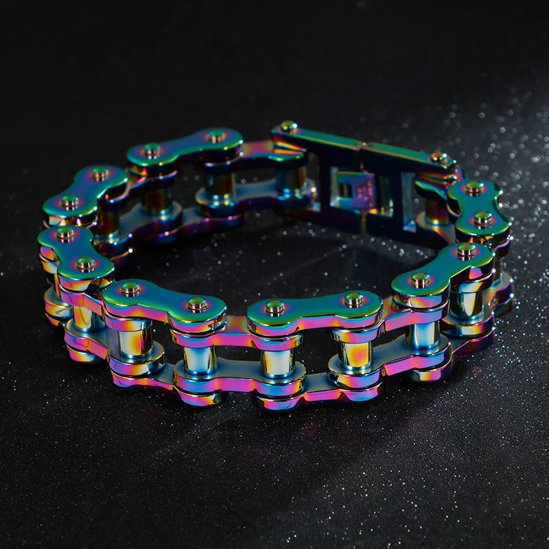 Heavy Punk Rock Rainbow Blue Chain Bracelet in Titanium Steel
