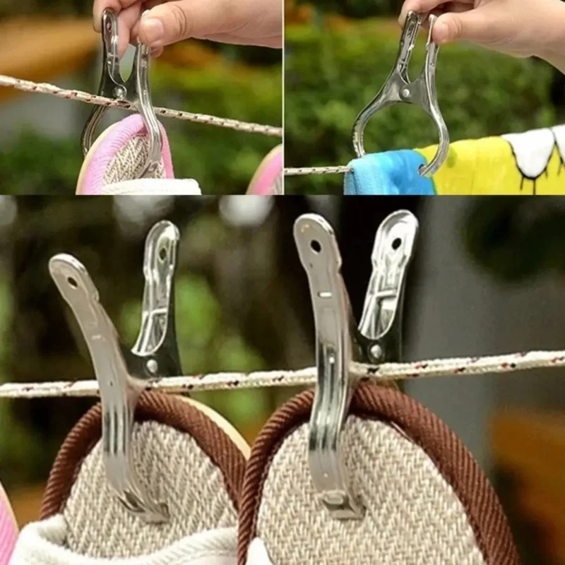 Beach Towel Clips 6PCS 9cm Large Beach Towel Clips Stainless Steel Strong Windproof Clothes Pegs Quilt Hanging Clip Reusable Non-slip Fixed