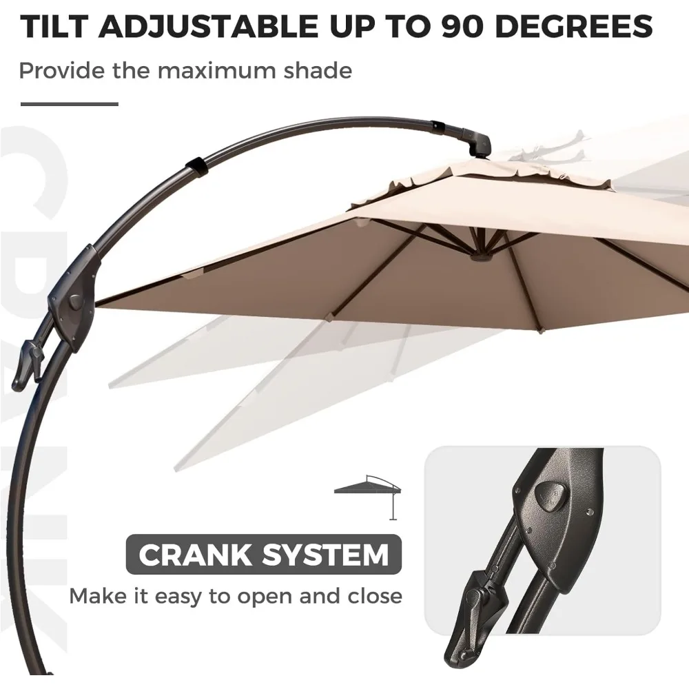 9x12 FT Cantilever Umbrella with Base & Cover Outdoor Aluminum Rectangle Offset Umbrellas for Deck Yard (Champagne, 5