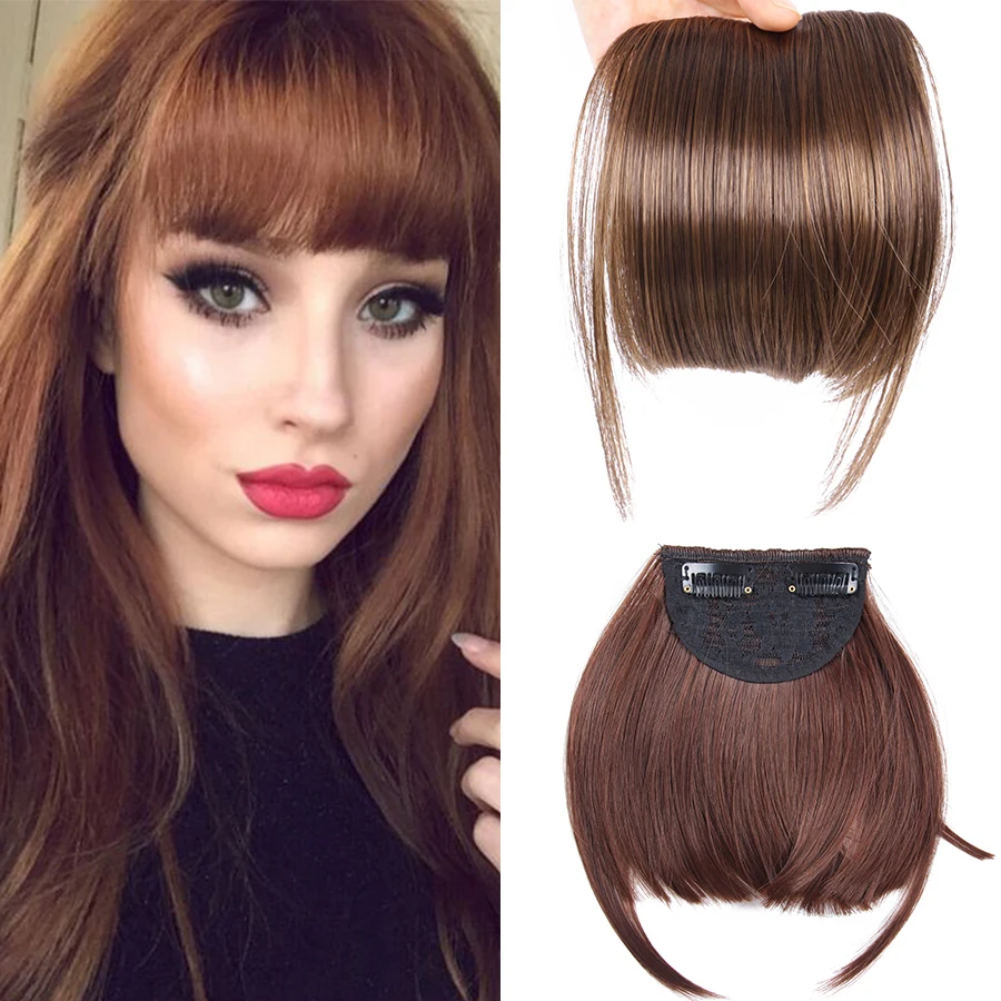 Synthetic Hair Bangs False Fringe Short Straight Fake Hair Bangs Extensions Pieces For Women Heat Resistant Clip Blond Brown