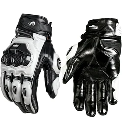 Waterproof Genuine Leather Racing Motorcycle Gloves - Black & White - M (Short Gloves White)