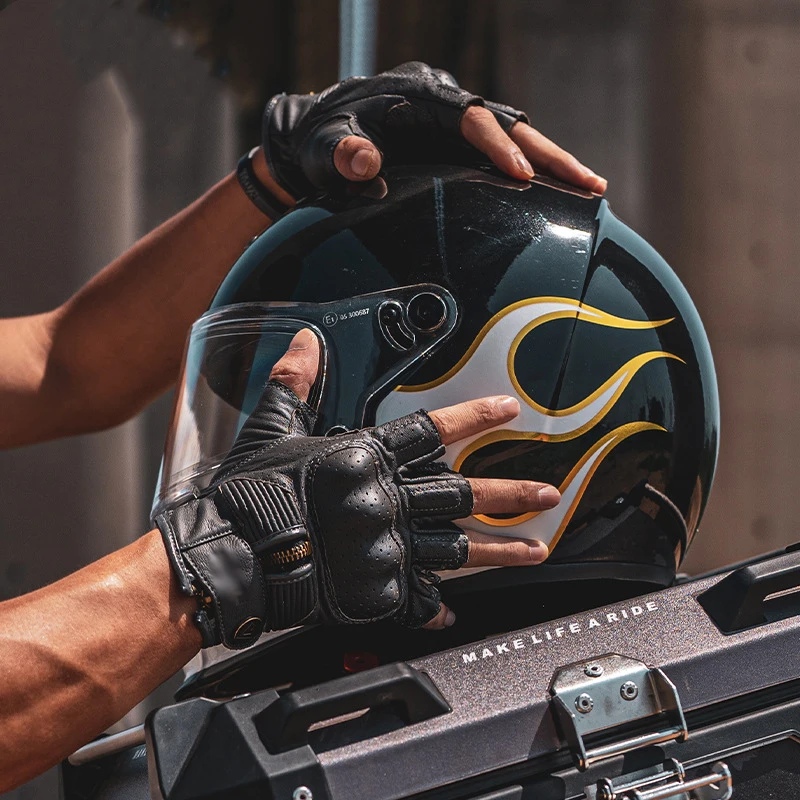 Motorcycle Gloves Leather Half Finger Short Gloves Zipper Antique Tactical Summer motorcycle gloves sports gloves leather motorcycle gloves