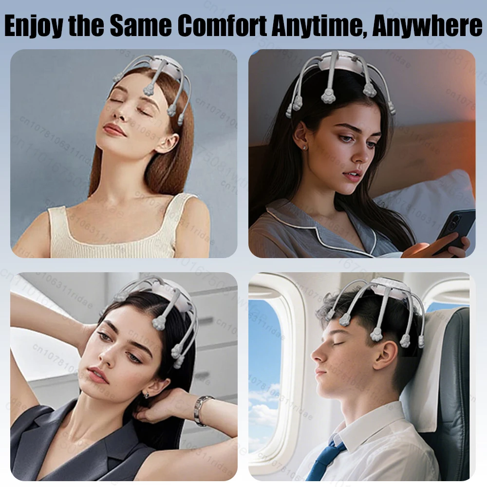 Wireless Electric Head Massager Octopus Claw 8 Massage Heads Soft Silicone Relaxation Stress Migraine Relief Scalp Scratcher