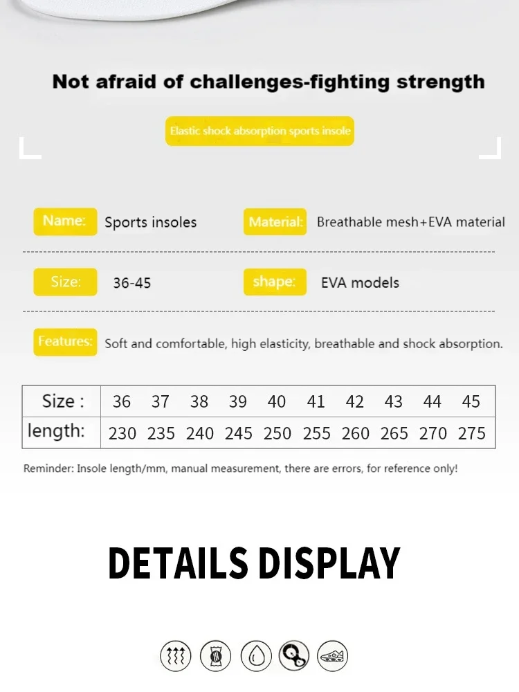 Description Picture 3 of item1Pair Sports Insoles Men Women Comfort Running Tennis Insole for Shoes Memory Foam Sneakers Shoe Pads Shock Absorbing Shoe Sole