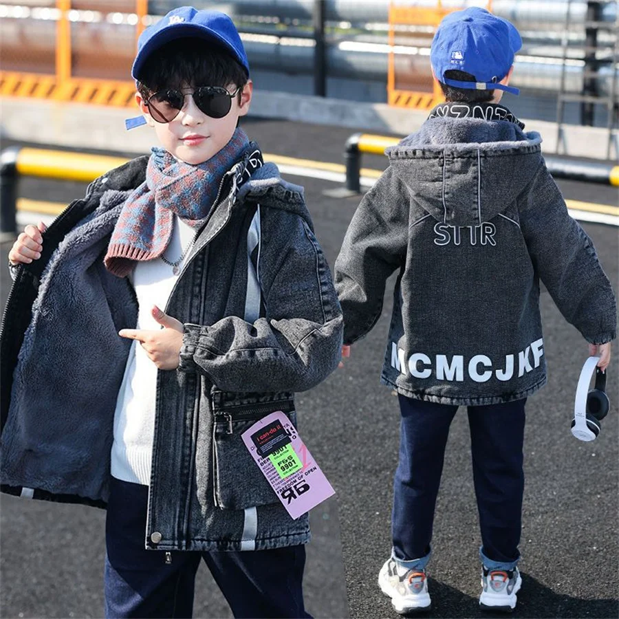

Children's Parkas Boys Winter Warm Coats Teen Fashion Thicken Hooded Jackets Letter Print Kids Outdoor Snowsuit