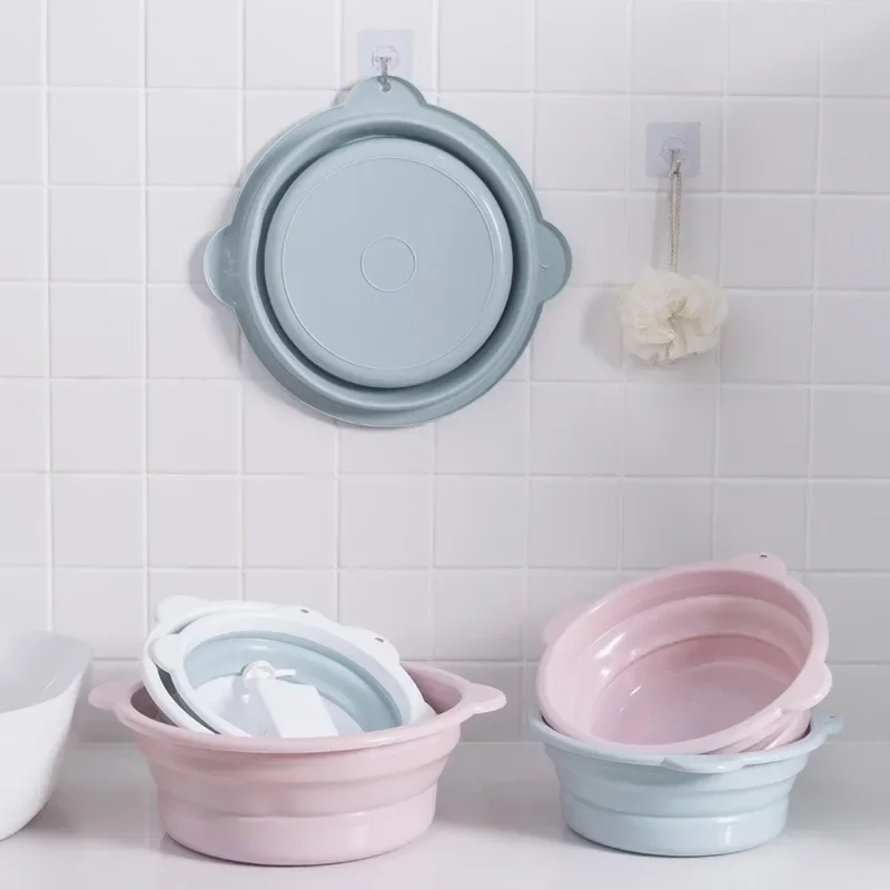 Portable folding washbasin Household kitchen Round silicone plastic compressible