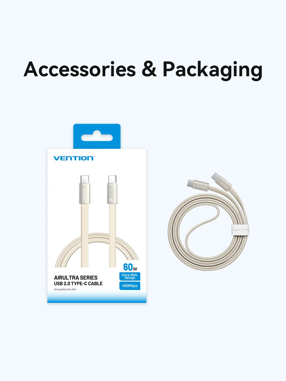 Vention USB-C auf Typ-C Kabel 3A Ultra-Dünn PD60W Schnellladekabel Typ-C Kabel für iPhone 17 16 15 Samsung S24 Xiaomi 17 – Detail 13