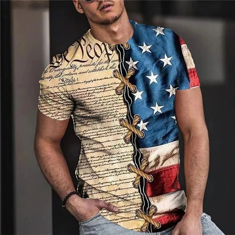

Summer T-shirt Men Short 3D Print Fashion Tops Casual Tee American Flag Harajuku Sleeve Shirts Oversize T-shirt Street Clothi