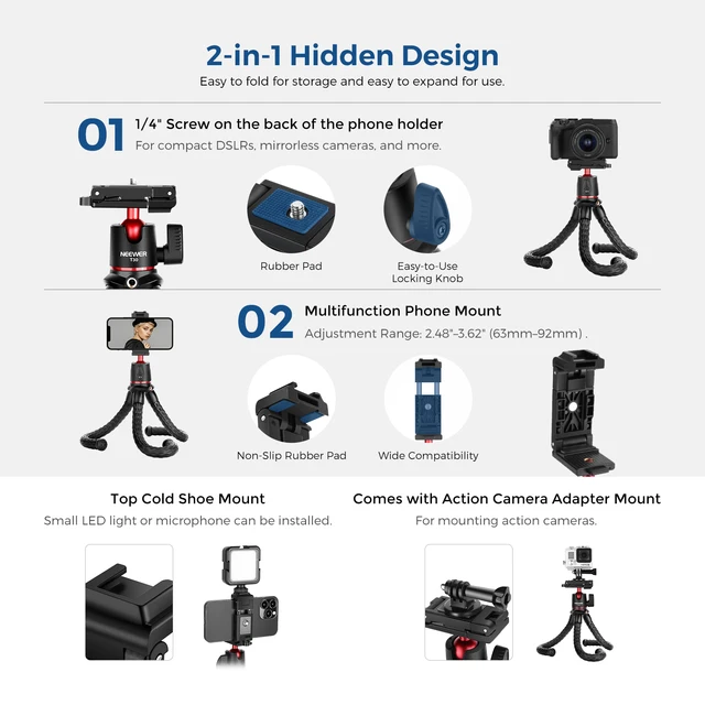 4 Adattatori Treppiede 1/4" - Compatibili Con Fotocamere, Smartphone E Action Cam - Foto 2