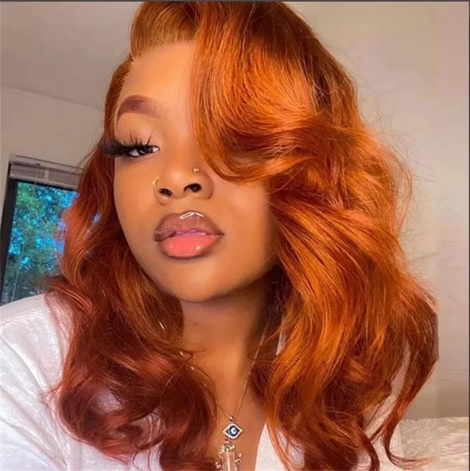 Ginger Orange Short Bob Wig: High-Density Body Wave Human Hair, Glueless Lace Wig for Women - Image 6