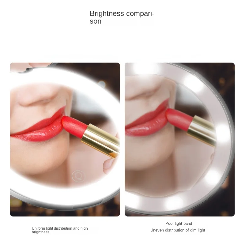 Folding travel mirror with LED lights, showing 10X magnification.