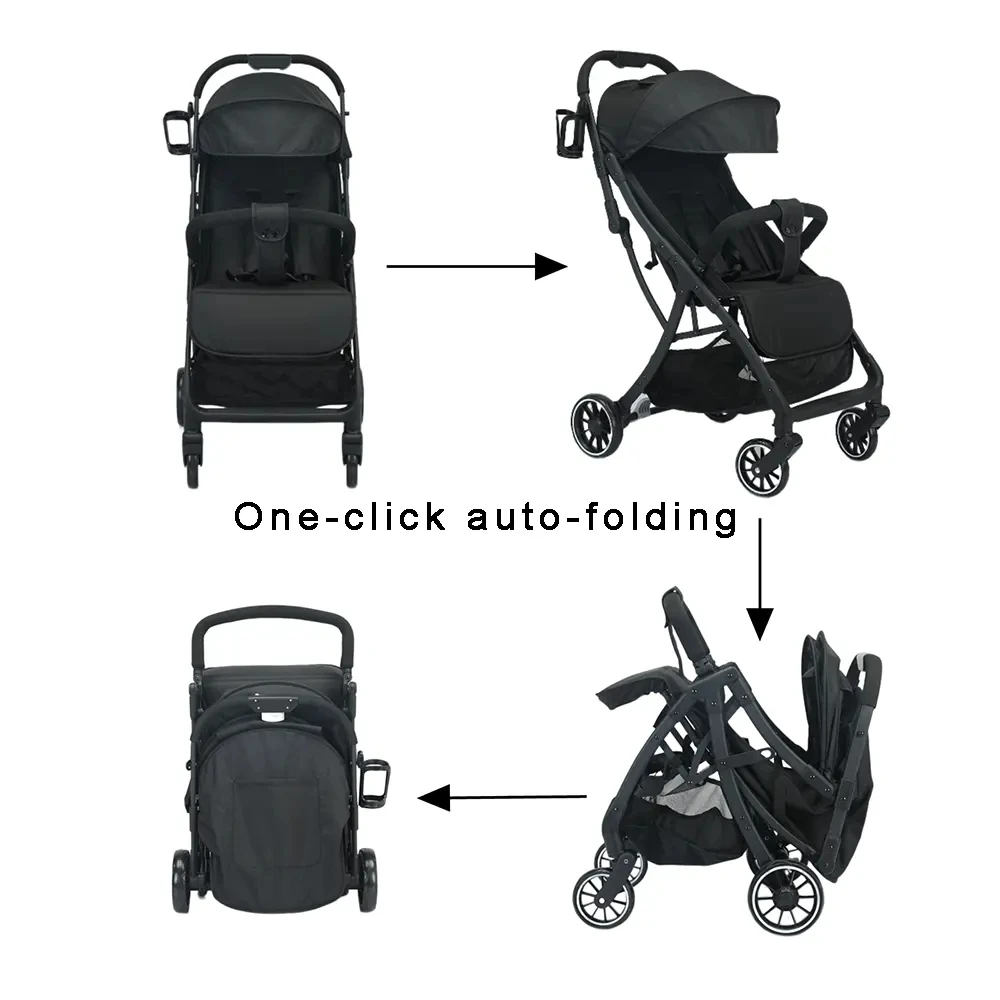 Portable Adjustable Backrest Cationic Fabric Removable Bumper Lightweight Foldable Baby Pram Stroller
