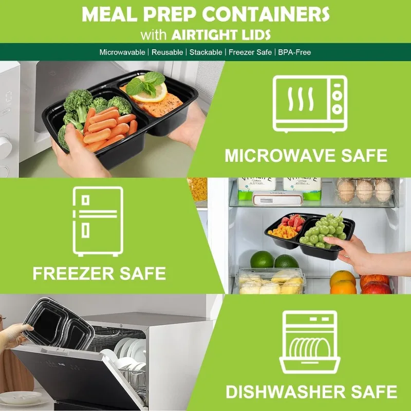Disposable Lunch Box 20PCS Takeaway Lunch Box with 2-pocket Lid Travel Lunch Box Disposable Bento Box Microwave/Dishwasher/Freezer Safe