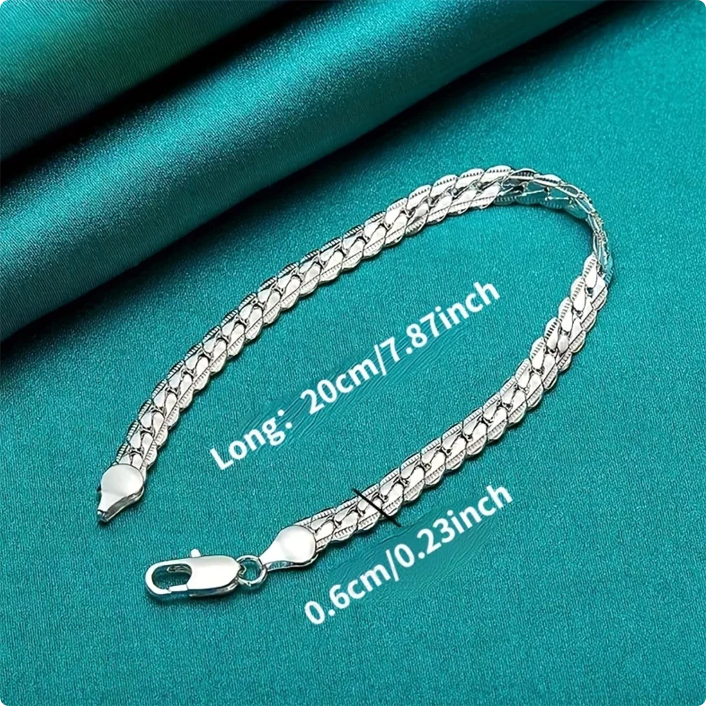 Elegant 925 Silver Flat Side Chain Bracelet with Lobster Clasp