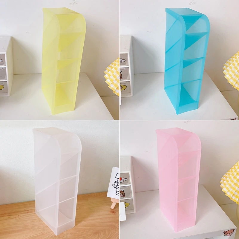 Pen Holder Kawaii Macaroon Color Pen Holder 4 Girds Desktop Organizer Big Size Desk Cosmetics Pencil Storage Box Office School Stationery