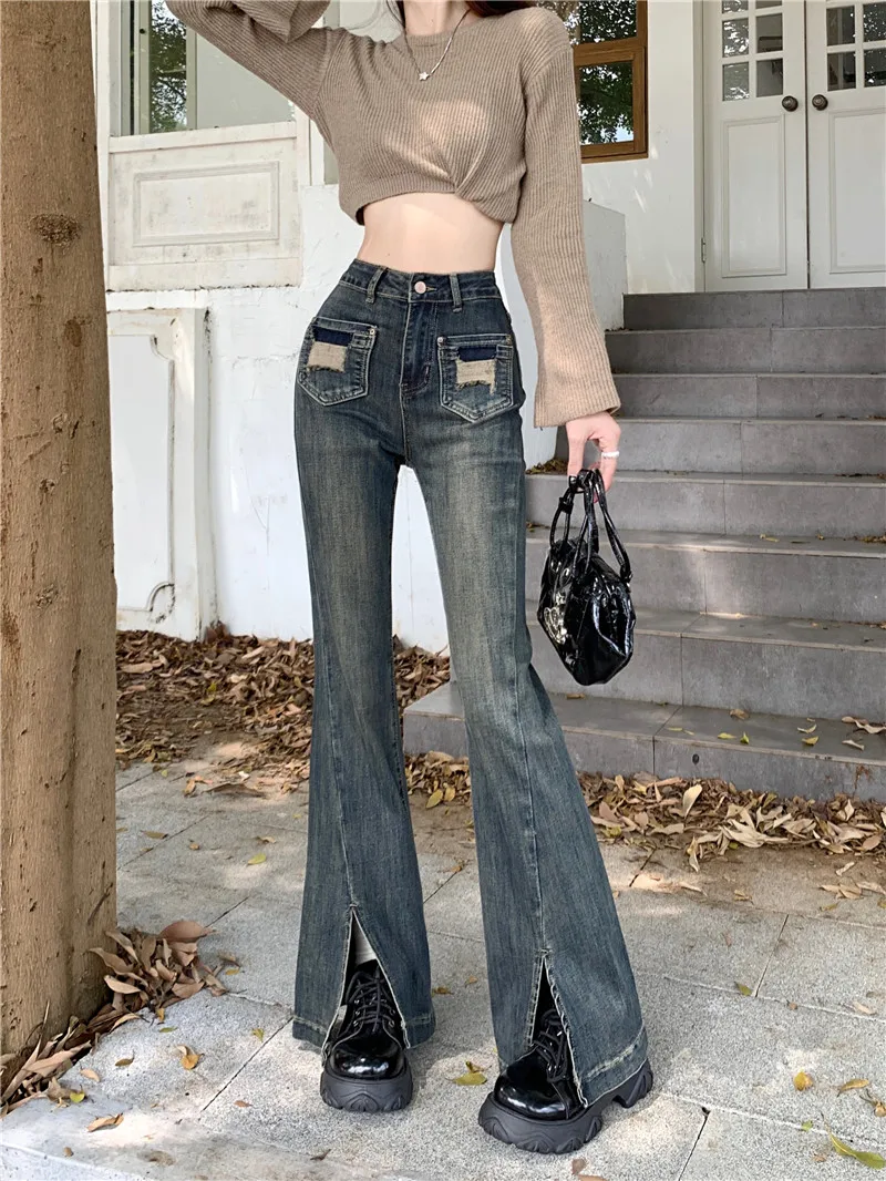 

Blue Jeans For Women's Denim Pants Autumn Wear High Waisted Straight Micro Flared Pants Floor Mop Wide Leg Pants