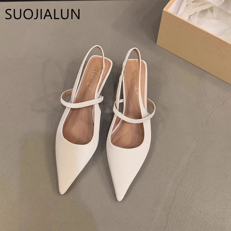 Women Sandal Pointed Toe Shallow Slip On Slingback Shoes Thin Med Heel Outdoor Dress women wedge sandals women dress shoes women slingback sandals women high heels shoes