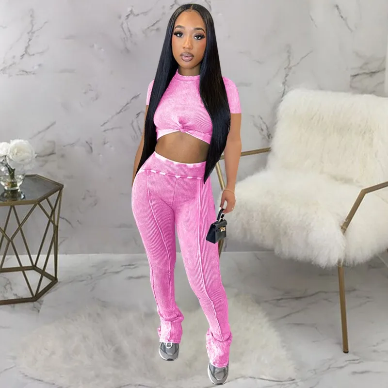 

Женские комплекты из 2 предметов, Новинка весна-лето 2024, Модный женский спортивный костюм-футляр из двух предметов с топом и брюками до пупка