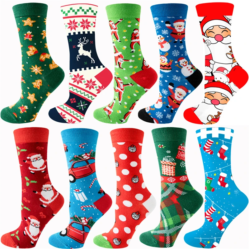 

2023 Women's Sock Christmas Socks Christmas Santa Claus Tree Snowflake Elk Cotton Crew Happy Socks New Year Fun Soken for Female