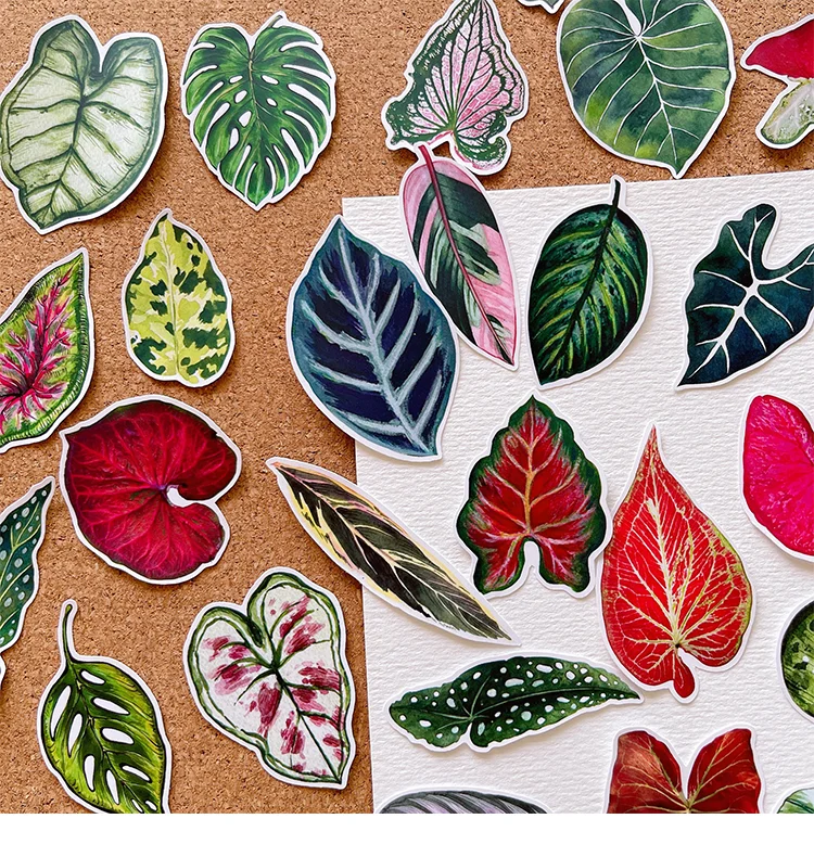 50pcs Cute Plant Leaf Handbook Sticker Material Small Fresh Handbook Stickers Children's Photo Album Growth Record Decoration
