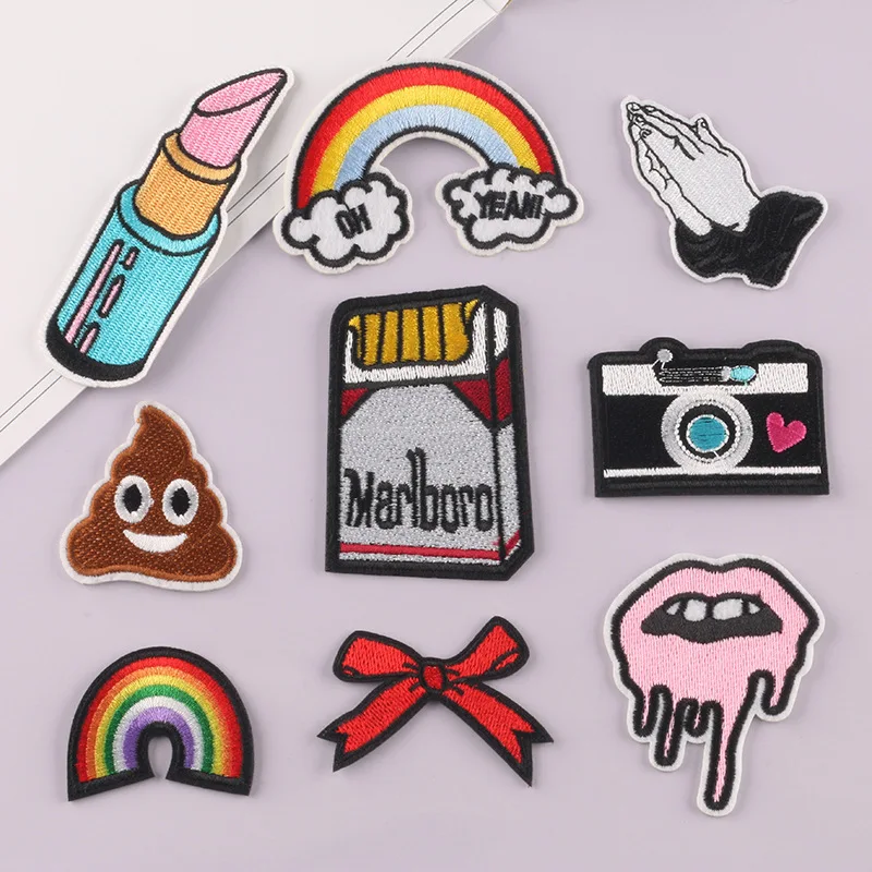 Cartoon Rainbow Badges Girly Iron On Patches Lipstick Cigarette Bow