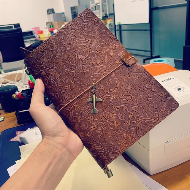 Exquisite Retro Leather Notepad Notebook Antique Leather Diary Handmade Leather  Bound Sketchbook Embossed Floral Cover - Notebook - AliExpress