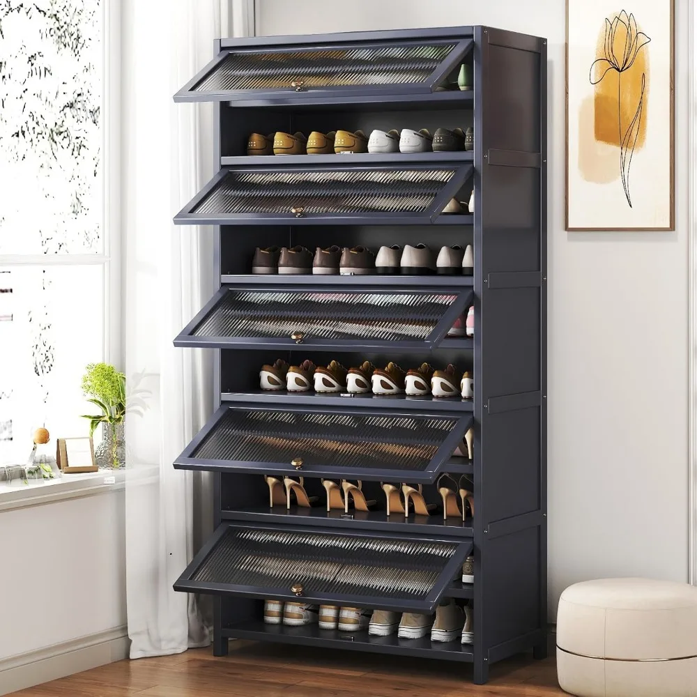 Shoe Cabinet, 10 Tiers 40-45 Pairs Heavy Duty Bamboo Freestanding Shoe Storage Cabinet, 67.7'' Tall Shoe Rack with Open Storage 6