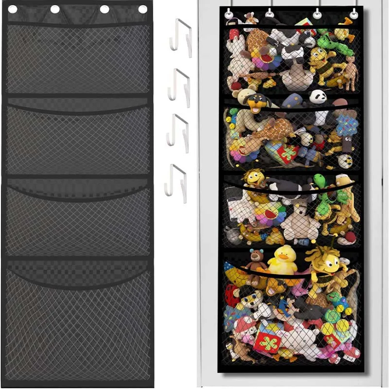 

Balck Oxford Cloth Toys Storage Bags Wall Mounted Organizer Net Holder Display for Cuddly Toy Space Saving Household Accessories