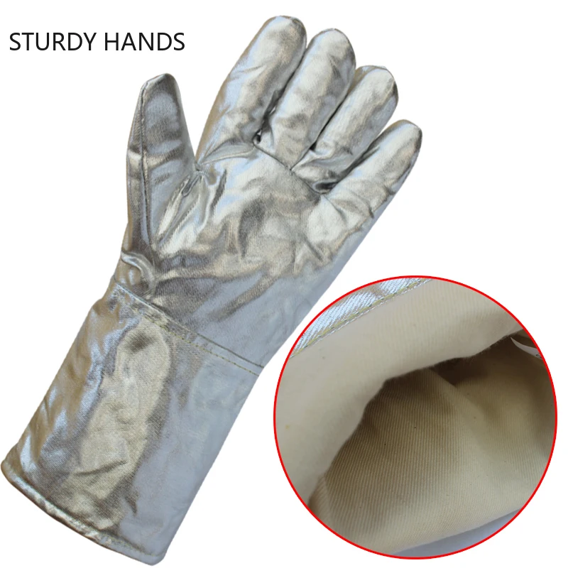Thickening Aluminum Foil Gloves High Temperature Cowhide Gloves Heat Insulation Anti-radiation Work Kitchen Oven