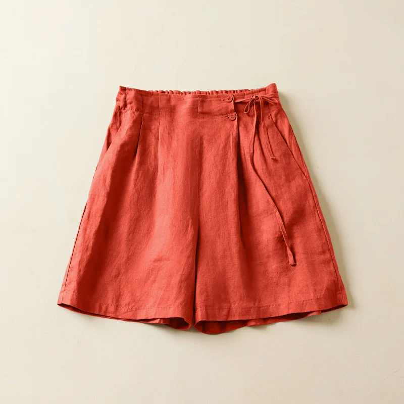 Vintage Chic 2026 Solid Linen Cotton Shorts for Women Bohemian Happie Summer Short Beach Elastic Waist Cargo Boho Shorts