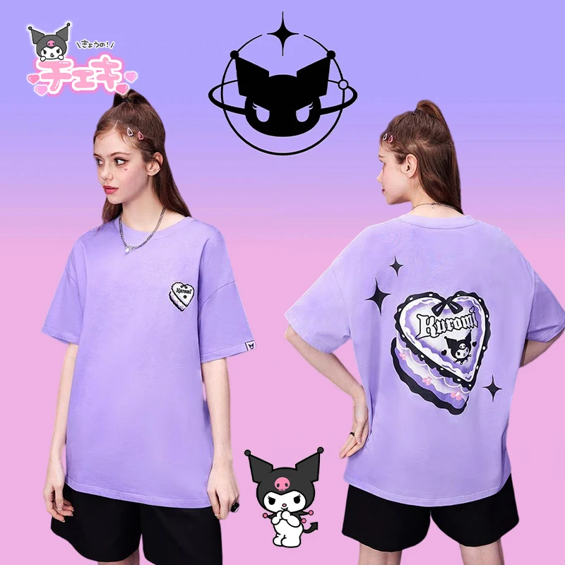 

Cute Kuromi T-Shirt Kawaii Sanrio Anime Cartoon Girls Half Sleeve Top Loose Soft Clothes 100% Cotton Short Sleeve Gifts Toys
