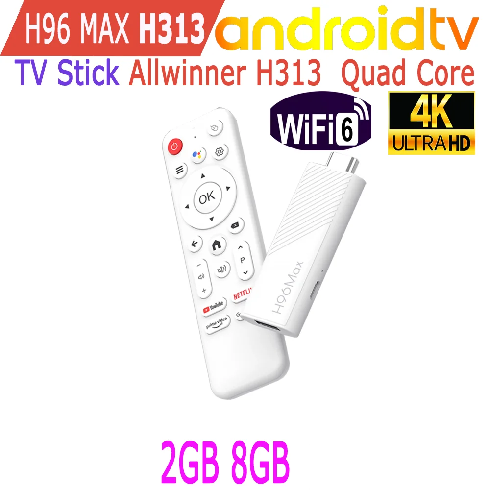 H96 Max H313 Android TV Stick Allwinner Quad Core 4K HDR Wifi6 Assistente de Voz RAM 2GB ROM 8GB 16GB Media Player Smart TV Box