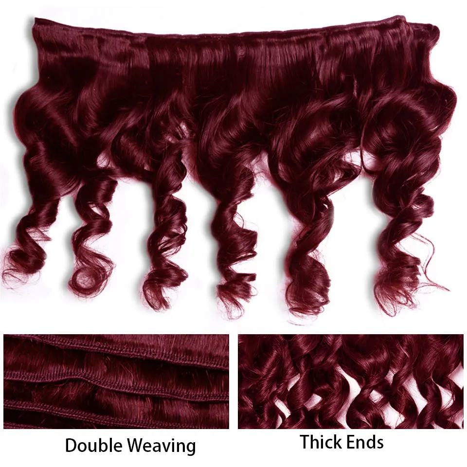 Luduna Burgundy Loose Wave Bundles With Closure 99J Bundles Human Hair With Lace Closure Brazilian Loose Wave Hair Extensions