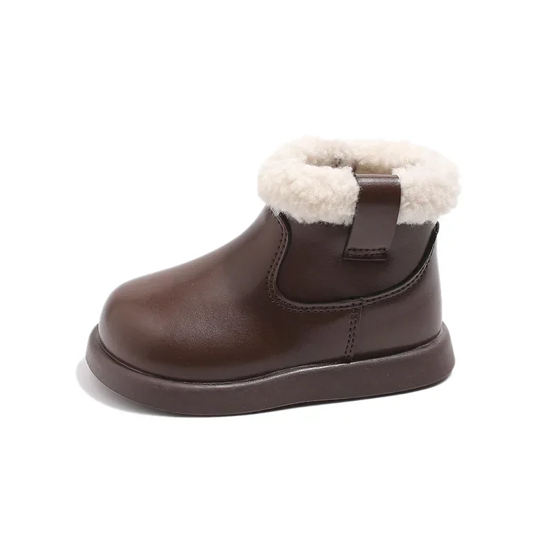 Kids Short Boots with Fur Soft Sole Non-slip Girls Princess Shoes with Side Zip 2025 Winter New Fashion Children Ankle Boot Warm